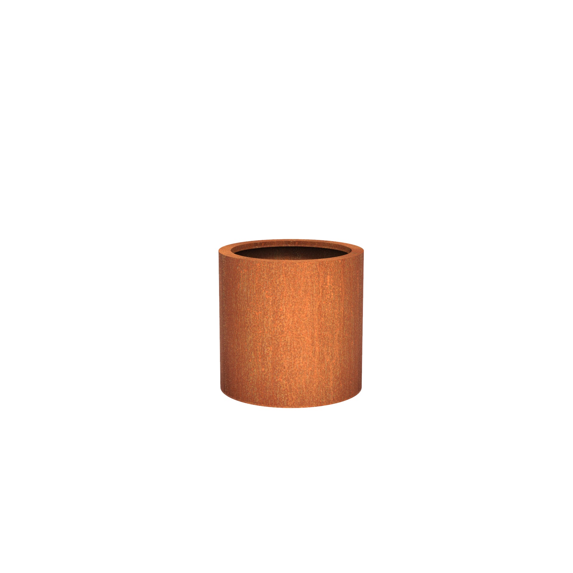 Round corten steel outdoor planter in a variety of sizes