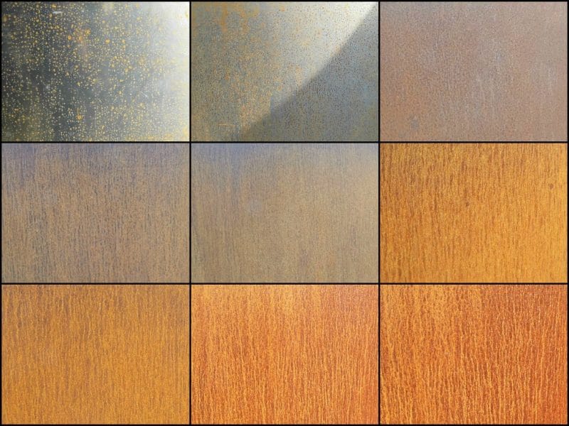 Corten steel planter weathering chart