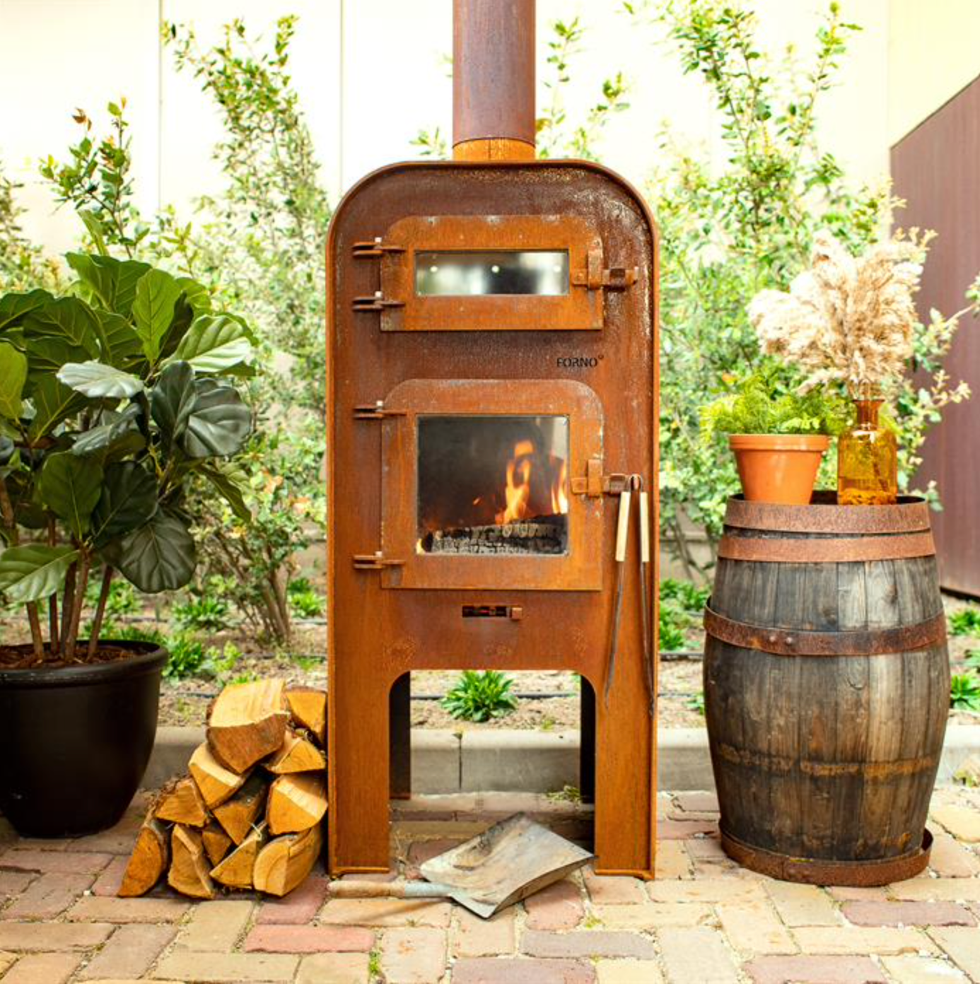 corten steel outdoor fireplace