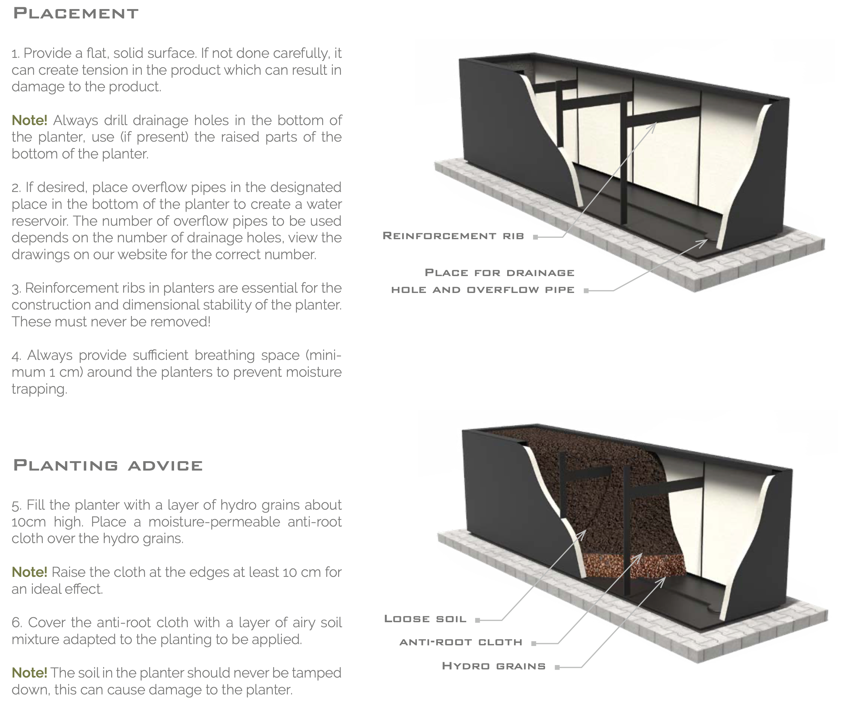 placement and planting advice for fibreglass planters