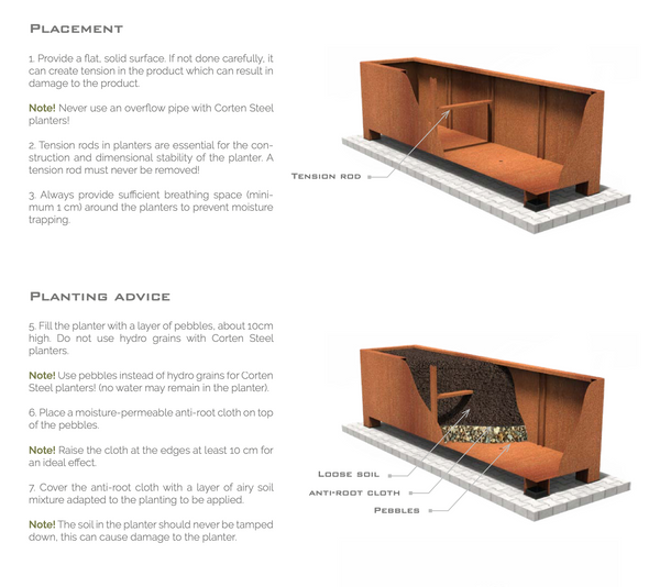 corten steel planters placement and planting advice