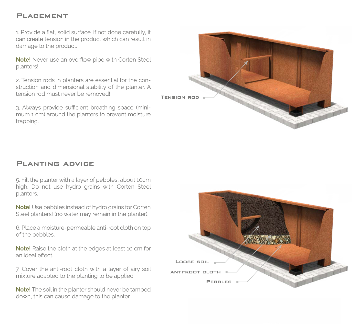  corten steel planter placement and planting advice