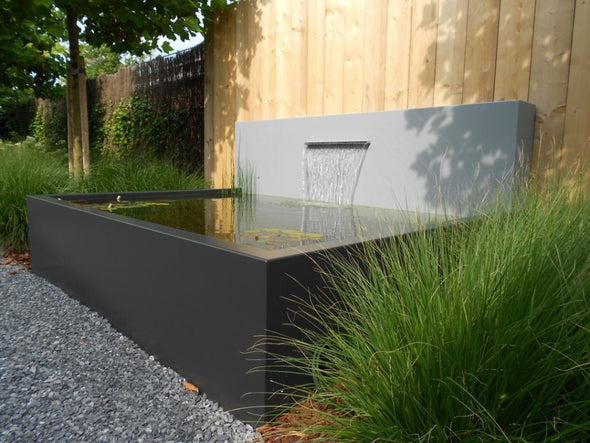 black aluminium pond wall in use