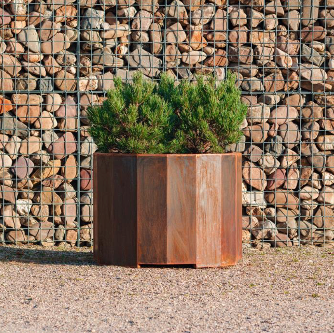 round angular corten steel garden planter