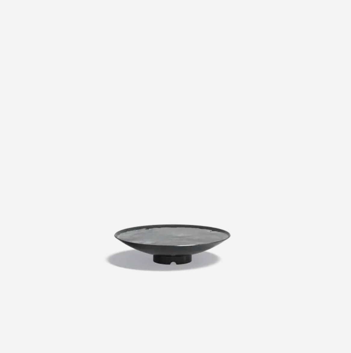 A sleek modern dark grey coated steel water bowl designed for garden use.