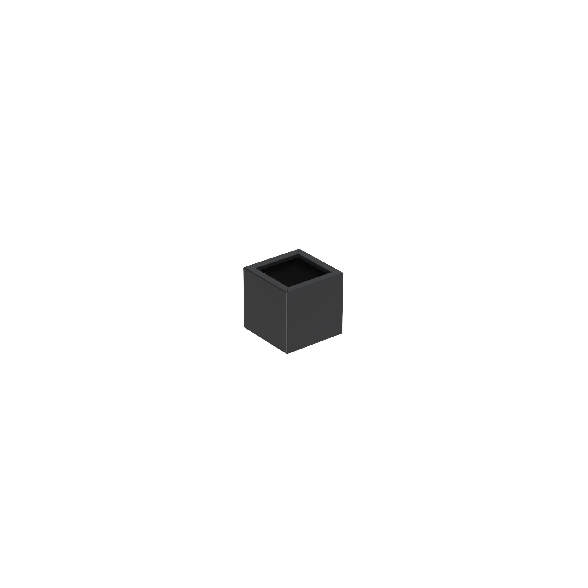 A black aluminium cube-shaped garden planter.