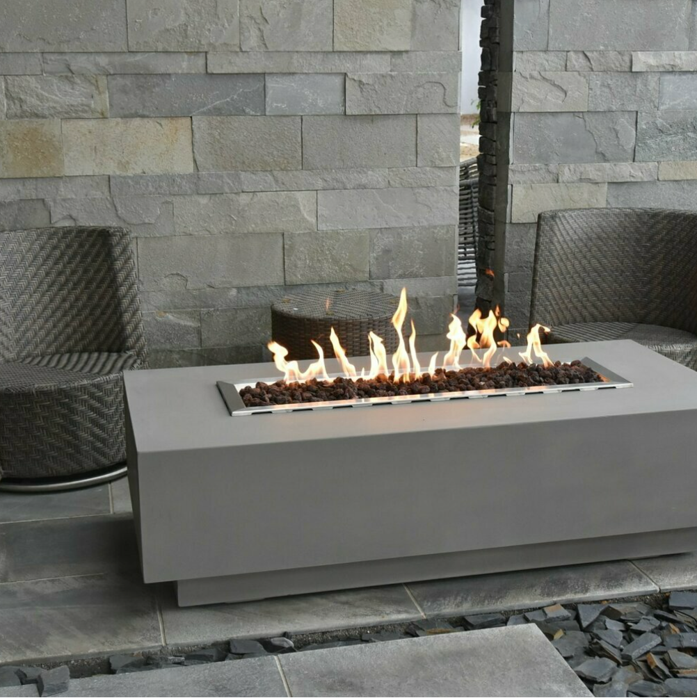 grey gas fire table alight