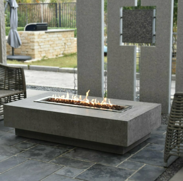 rectangular grey gas fire table .