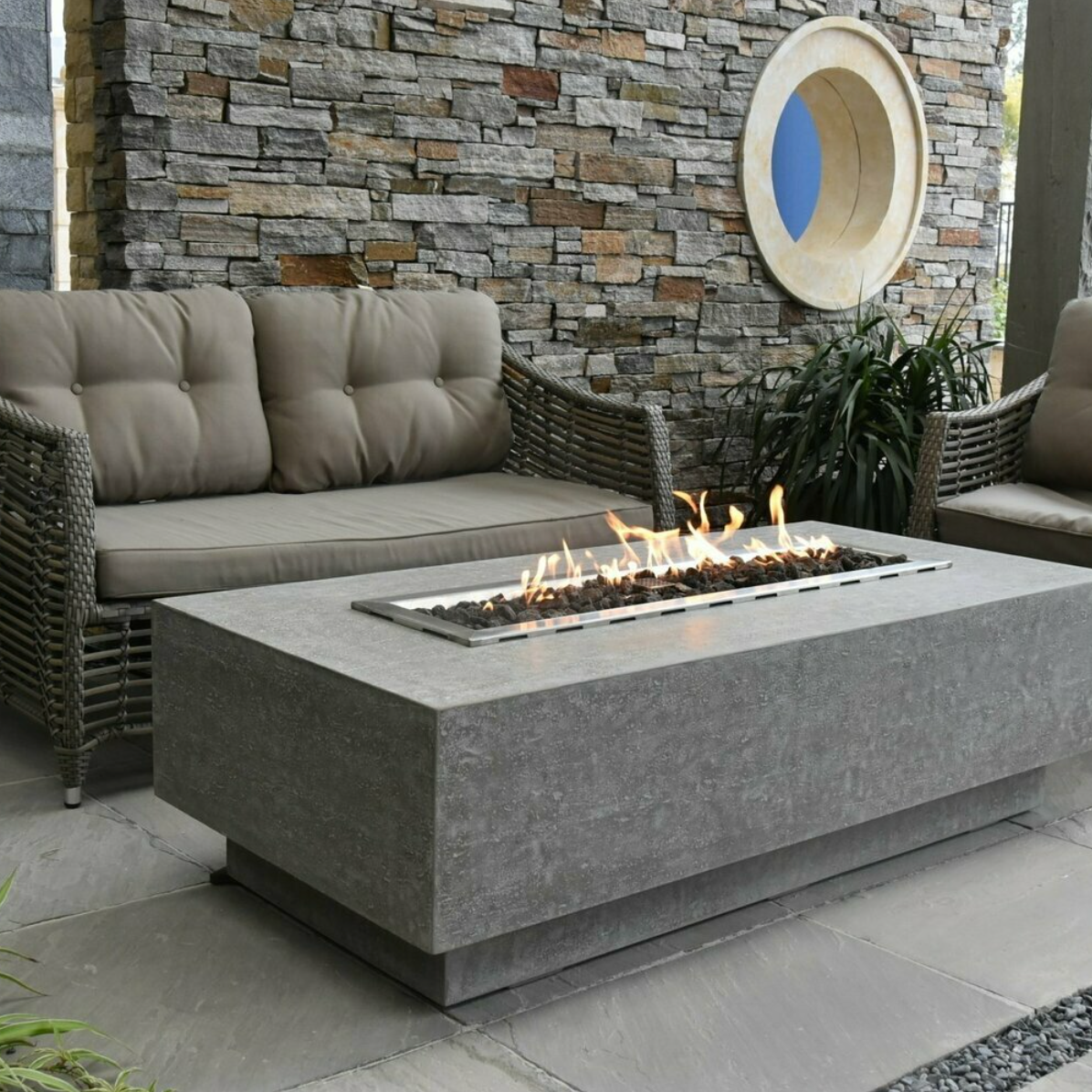 rectangular gas fire table alight