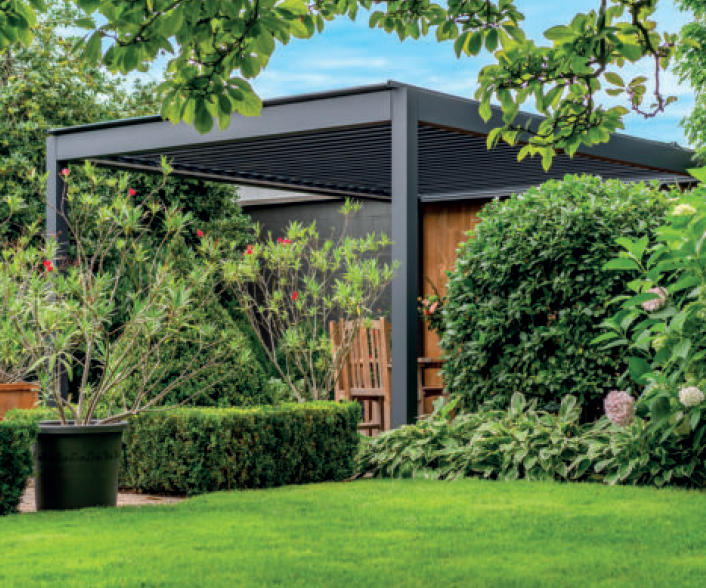 pinela louvered roof set in garden