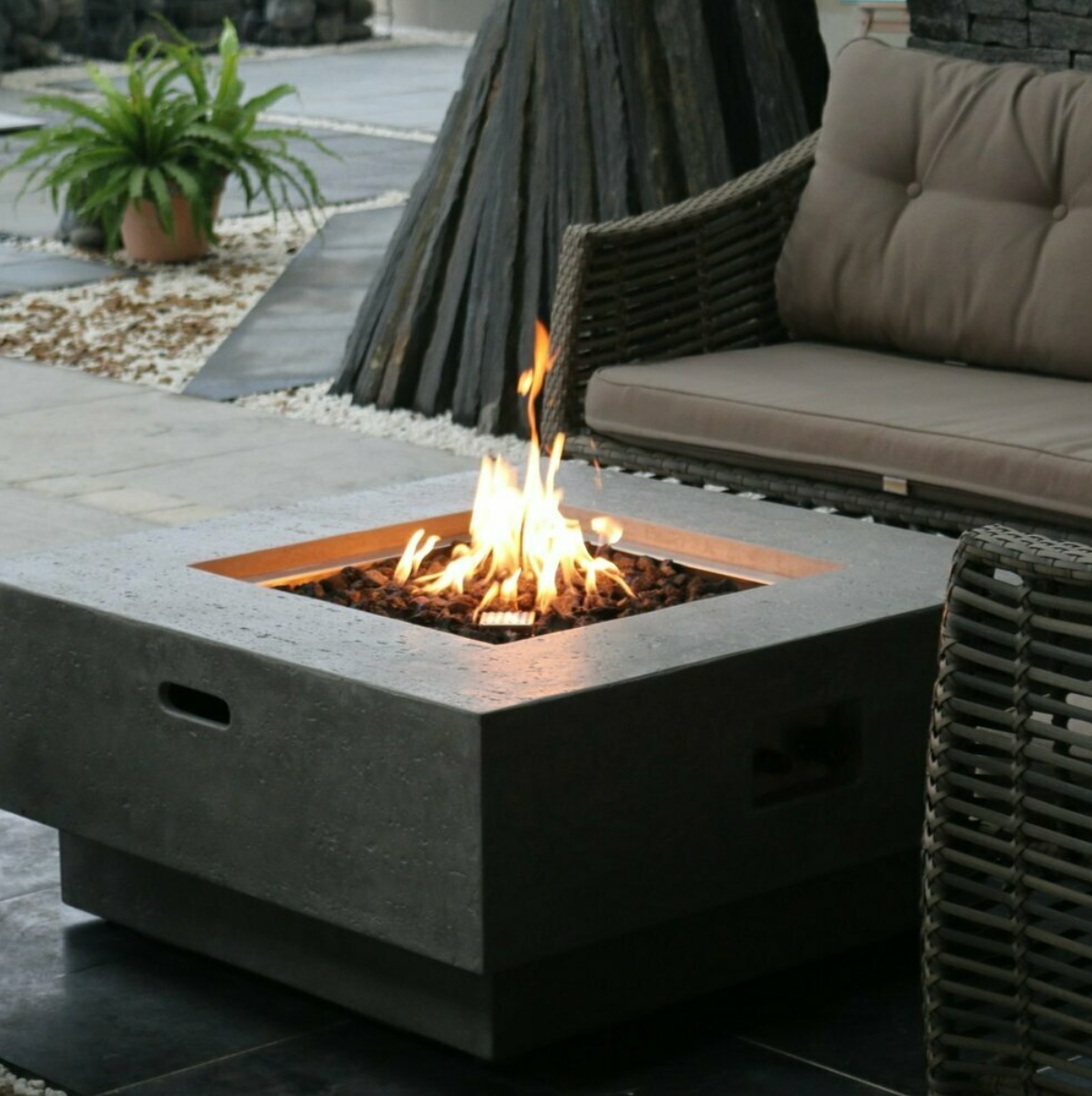 black gas manhatten fire table with flame