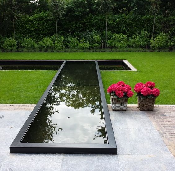 black aluminium water feature