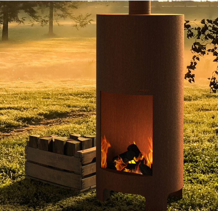 corten steel outdoor fireplace